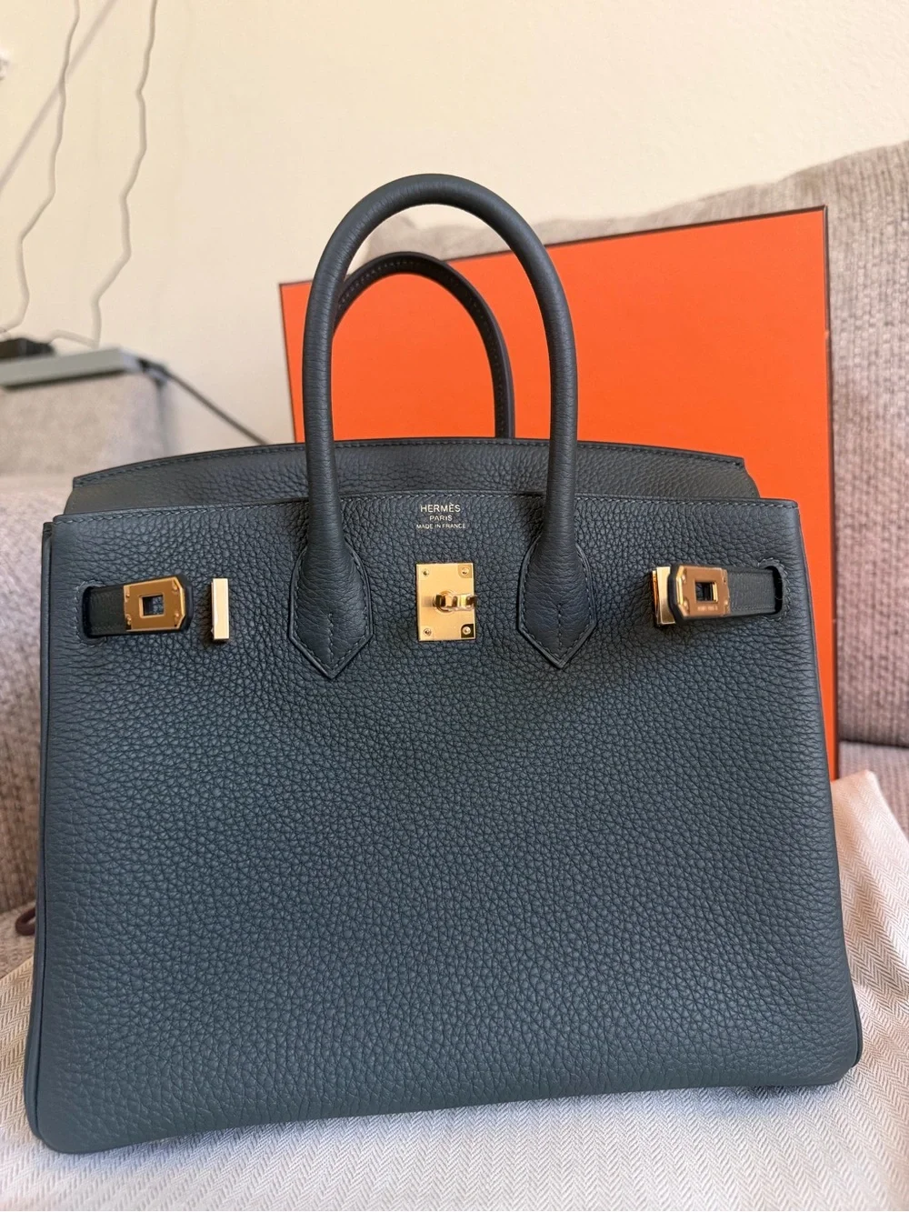 NEW w/ Receipt  HERMÈS Vert Fonce GHW Birkin 25 Togo Retourne , Stamp G-2026